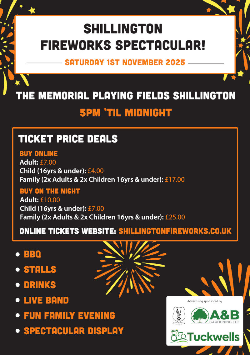 shillington-fireworks-flyer-2025-800 Shillington Fireworks 1st November 2025