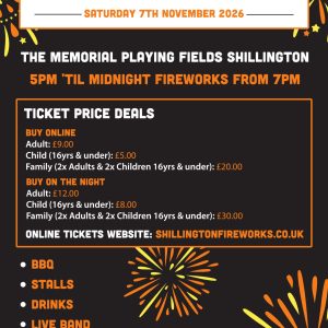 Shillington Fireworks 2026 7th November flyer