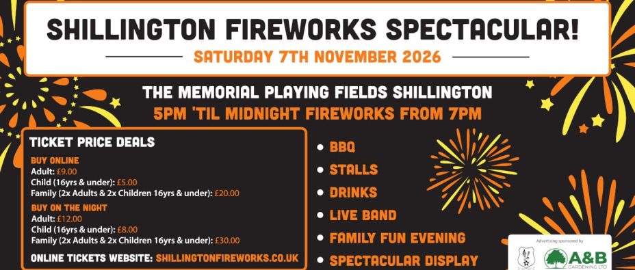 Shillington Fireworks Saturday 7th November 2026 5pm onwards
